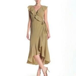 Max Studio Olive Green Ruffle Wrap Maxi Dress